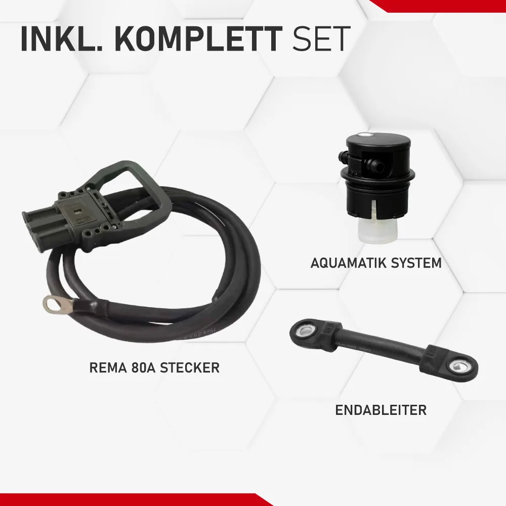 Gabelstaplerbatterie 24V 4PZS 620Ah – Inkl. Komplett-Set: REMA 80A Stecker, Aquamatik System, Endableiter – Art.-Nr. LZ24V-4PZS-620